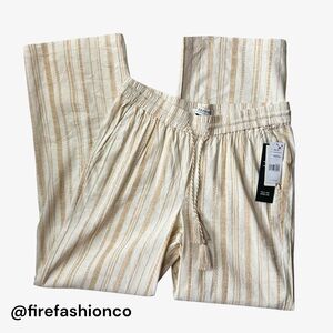 Liverpool NEW Boho Hippie Tan Cream Striped Wide Leg Pants Large